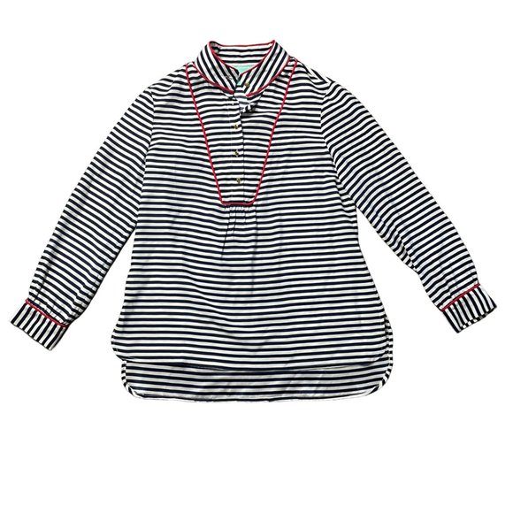 Sail to Sable STS striped silk top S small navy blue gold button long sleeve - Picture 6 of 10